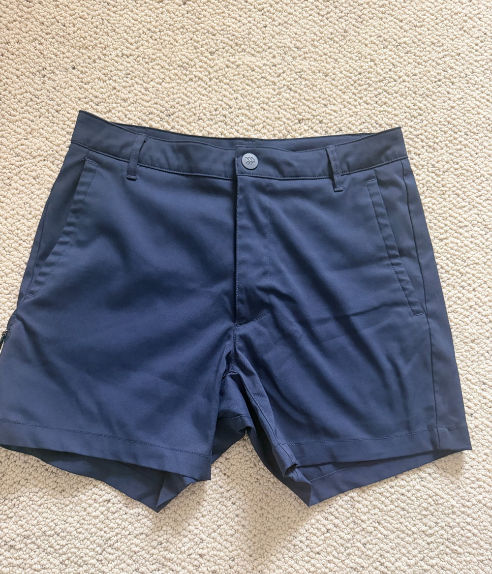 All In Motion Mens Golf Shorts Size 30 Navy Blue 5" Inseam Flat Front Zip Pocket